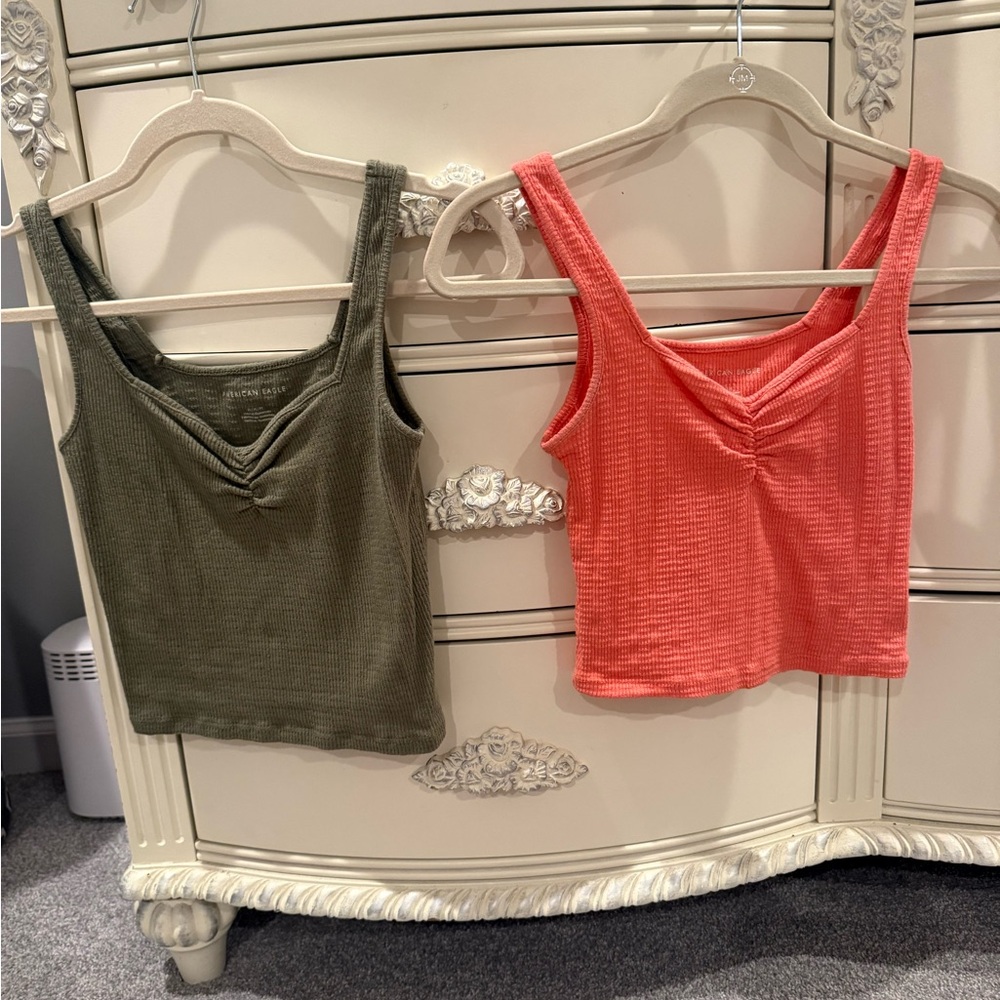 American Eagle Outfitters Olive and Coral Tank Tops
